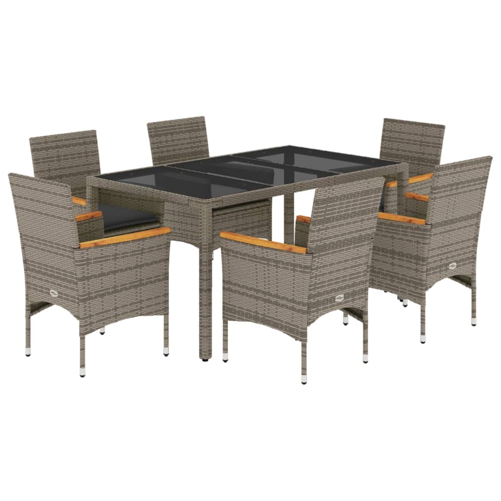 7 részes szürke polyrattan/üveg kerti étkezőgarnitúra párnával