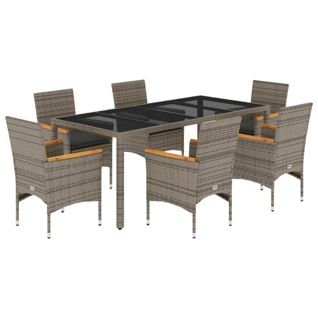 7 részes szürke polyrattan/üveg kerti étkezőgarnitúra párnával