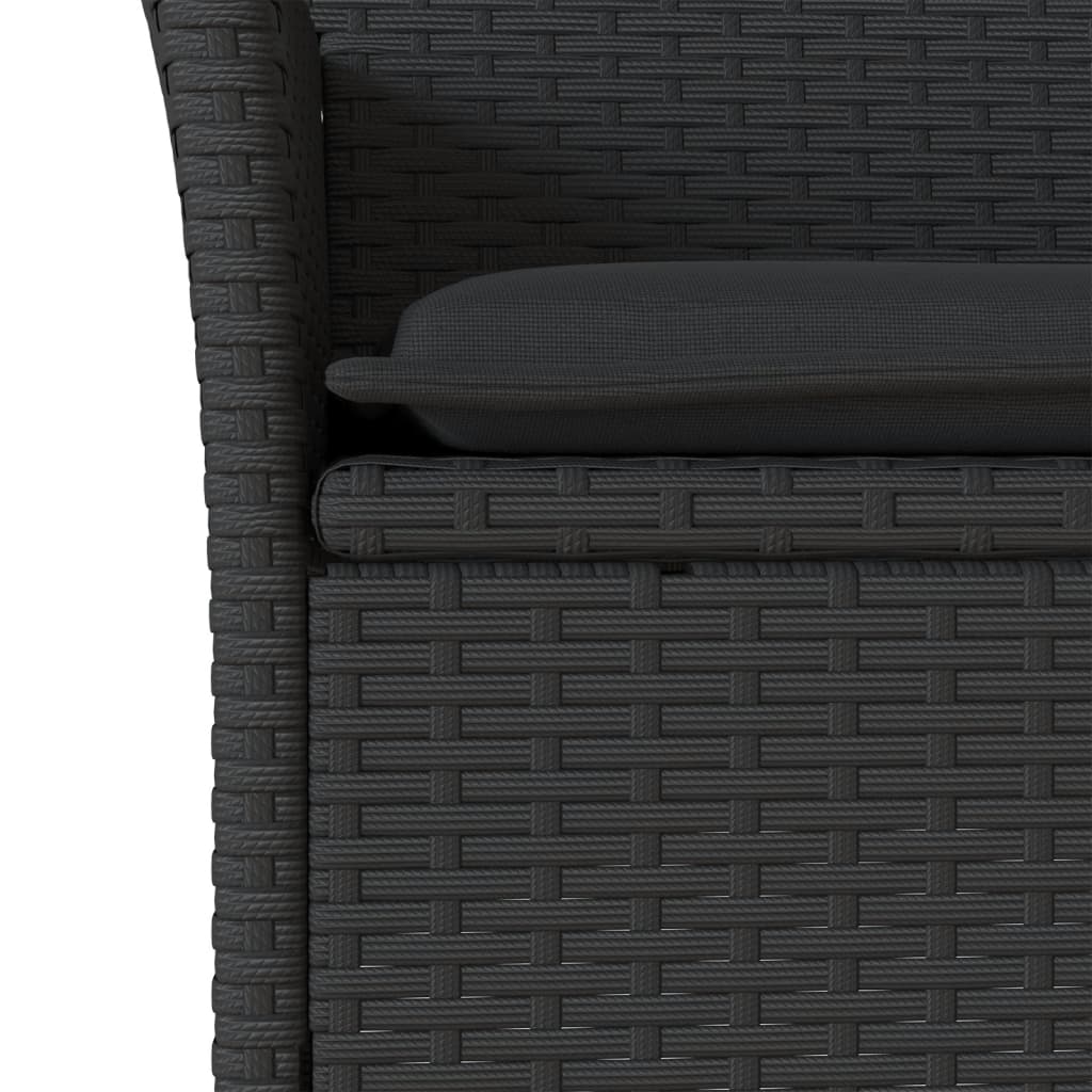 3részes fekete polyrattan/akácfa kerti étkezőgarnitúra párnákkal