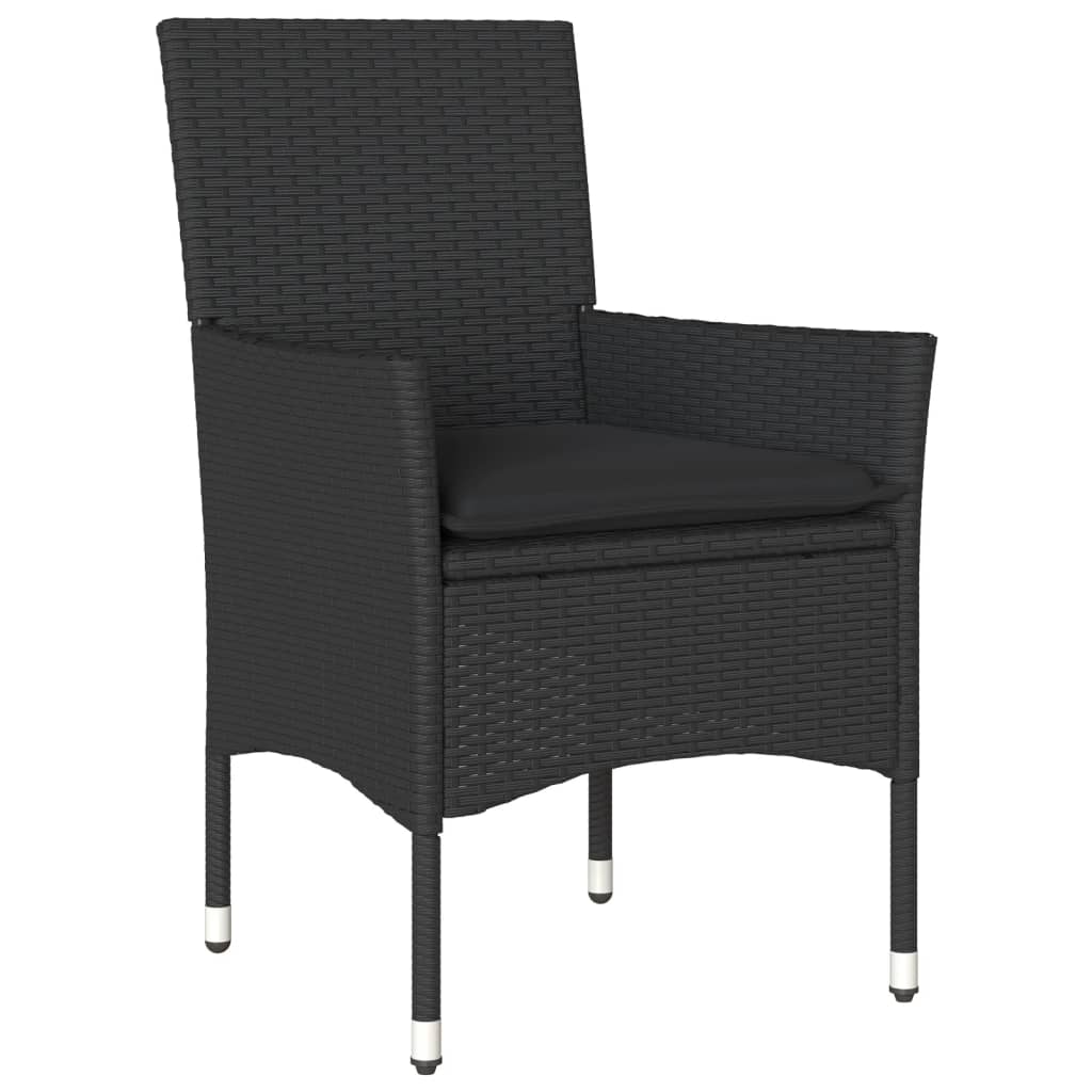9részes fekete polyrattan/akácfa kerti étkezőgarnitúra párnákkal