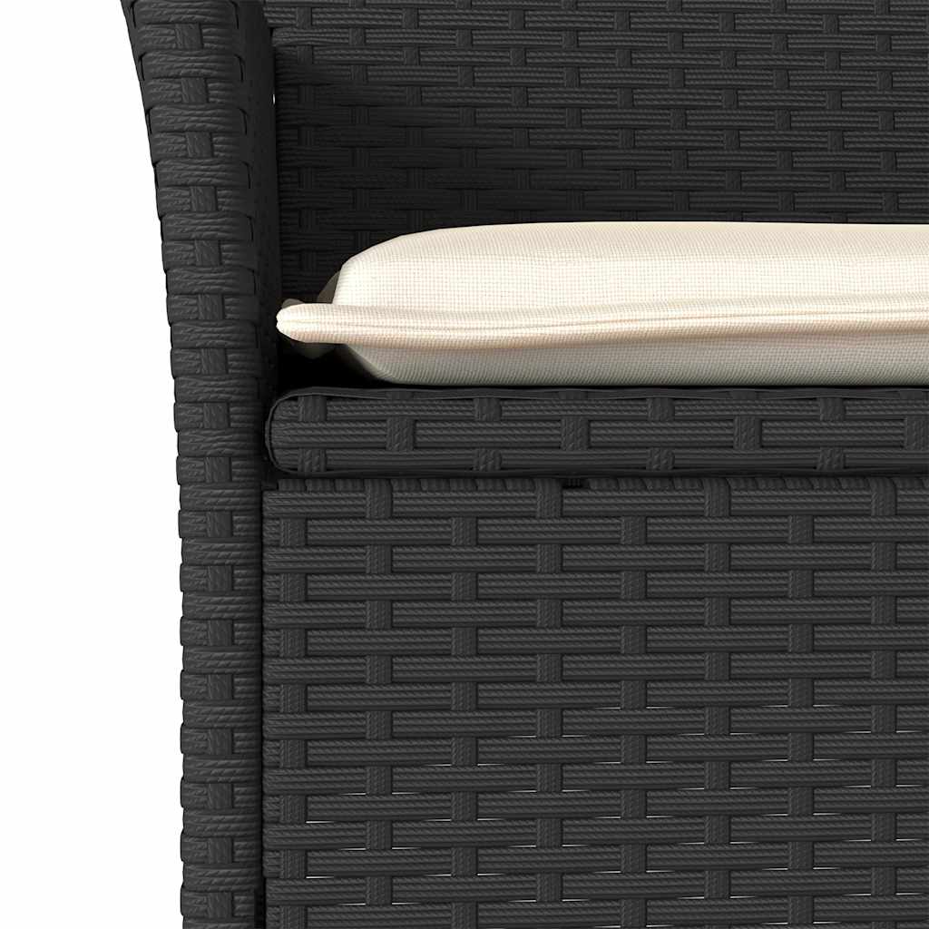 3részes fekete polyrattan/akácfa kerti étkezőgarnitúra párnákkal
