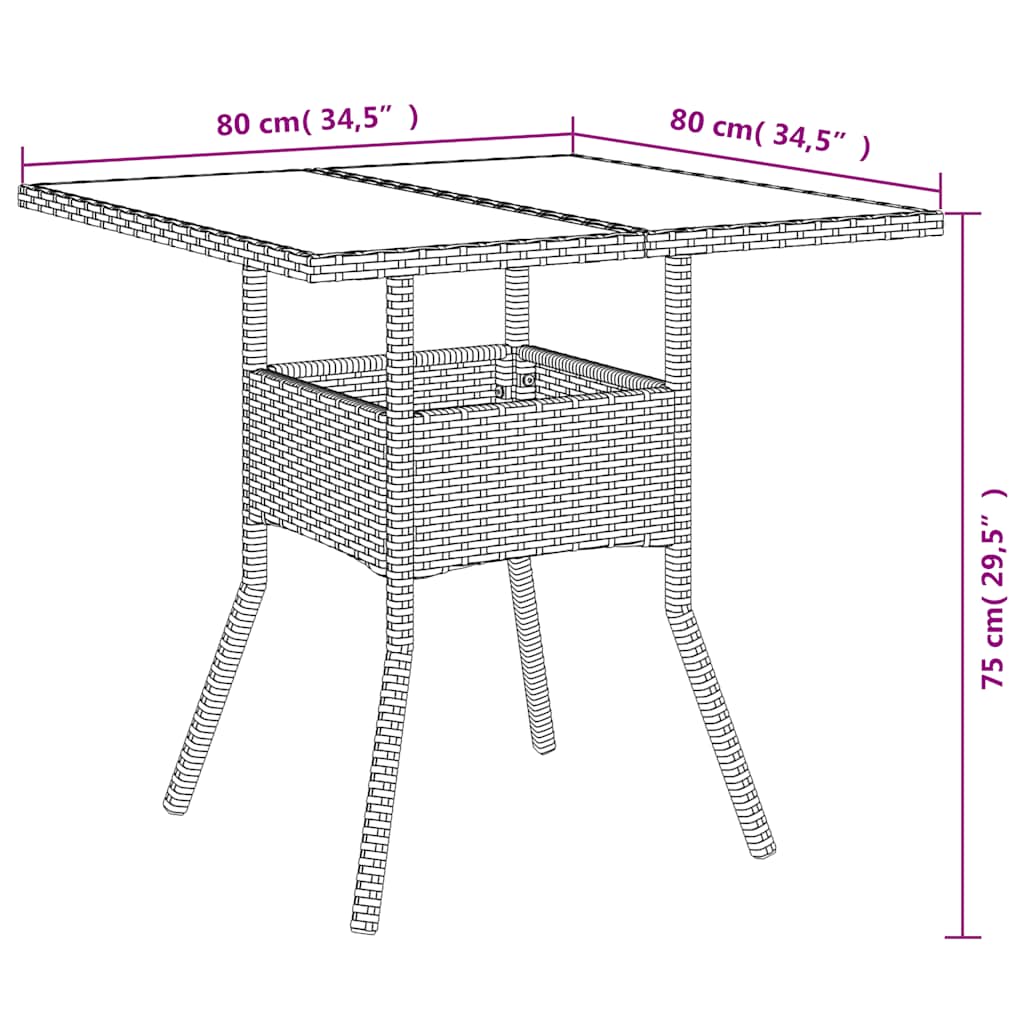 3részes fekete polyrattan/akácfa kerti étkezőgarnitúra párnákkal