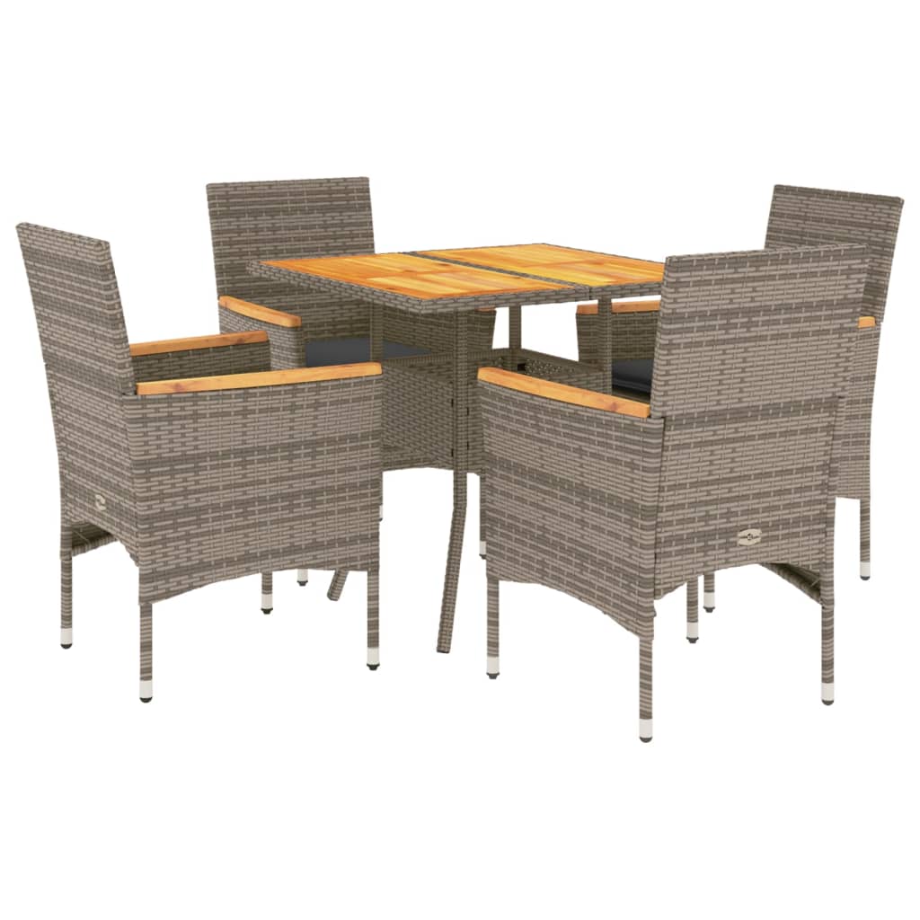 5részes szürke polyrattan/akácfa kerti étkezőgarnitúra párnával