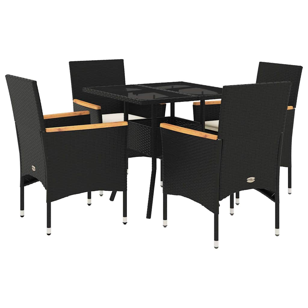 5 részes fekete polyrattan/üveg kerti étkezőgarnitúra párnákkal
