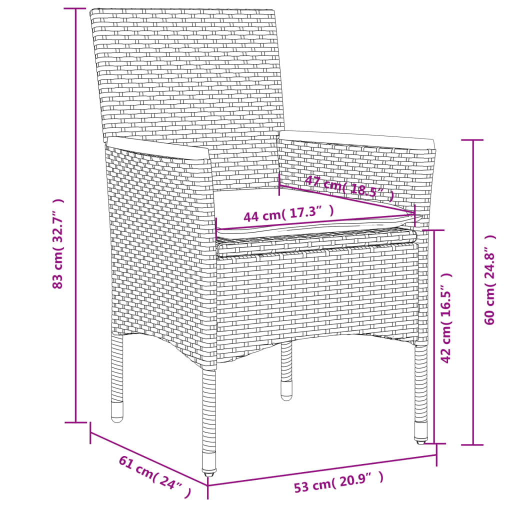 3 részes szürke polyrattan/üveg kerti étkezőgarnitúra párnával