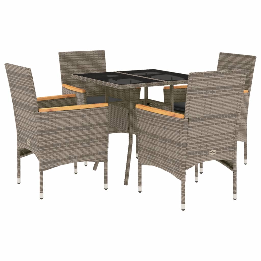 5 részes szürke polyrattan/üveg kerti étkezőgarnitúra párnával