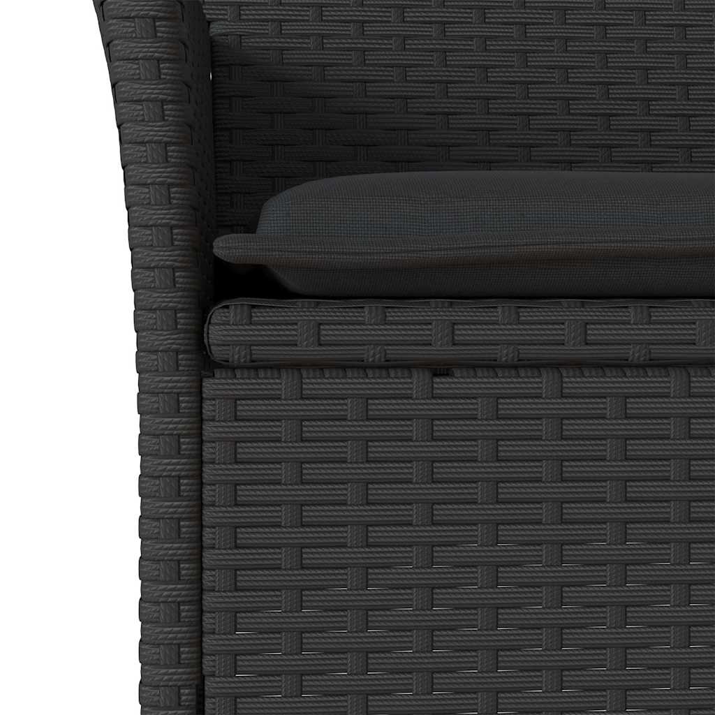 5részes fekete polyrattan/akácfa kerti étkezőgarnitúra párnákkal