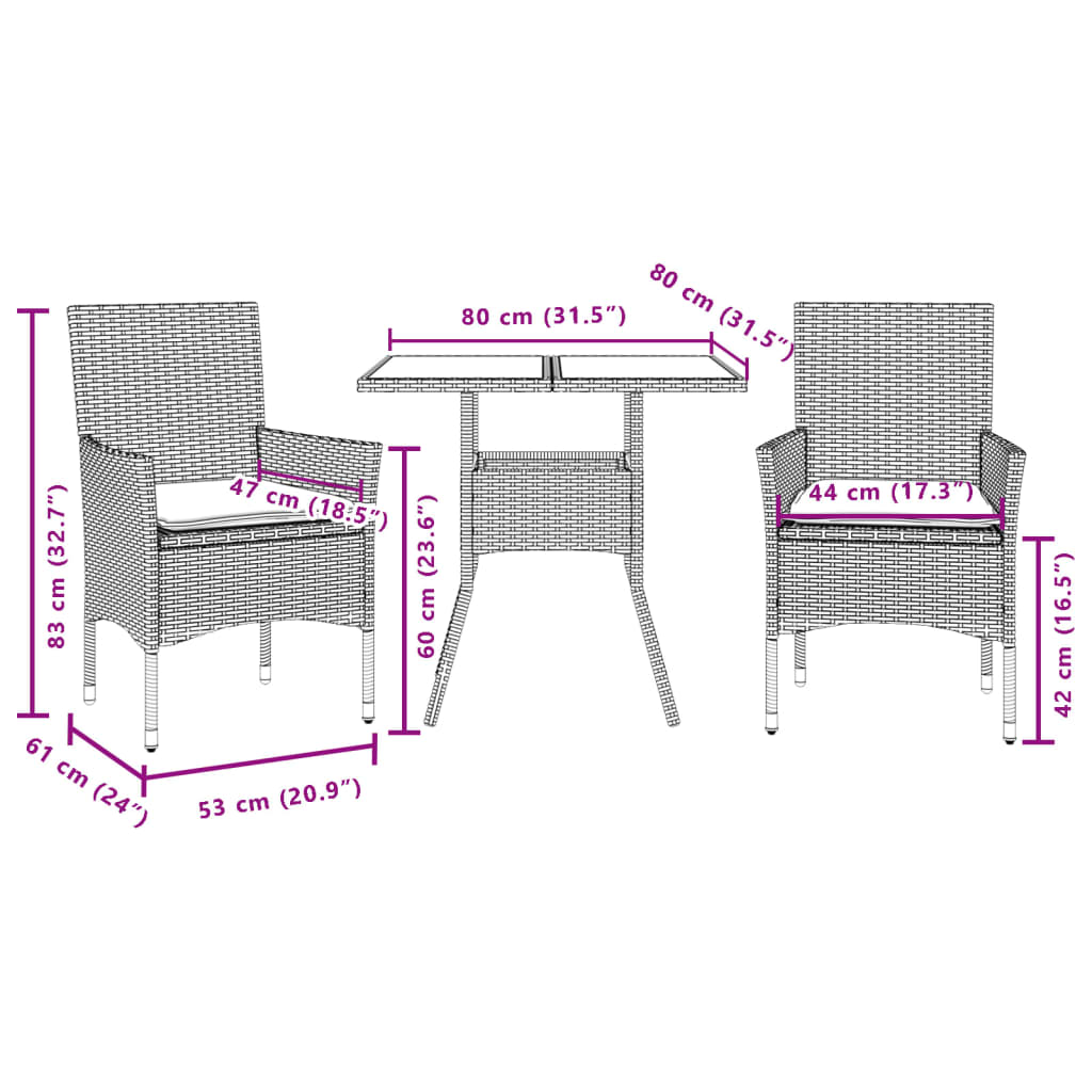 3részes szürke polyrattan/akácfa kerti étkezőgarnitúra párnával