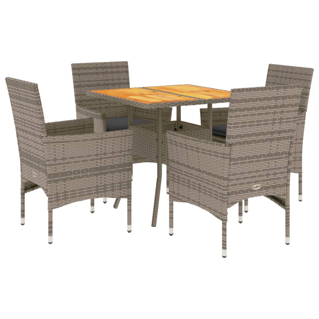 5részes szürke polyrattan/akácfa kerti étkezőgarnitúra párnával