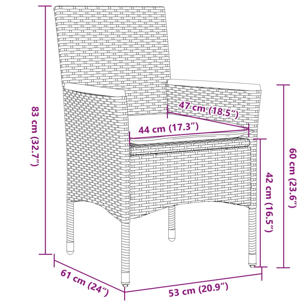 3 részes bézs polyrattan/üveg kerti étkezőgarnitúra párnákkal