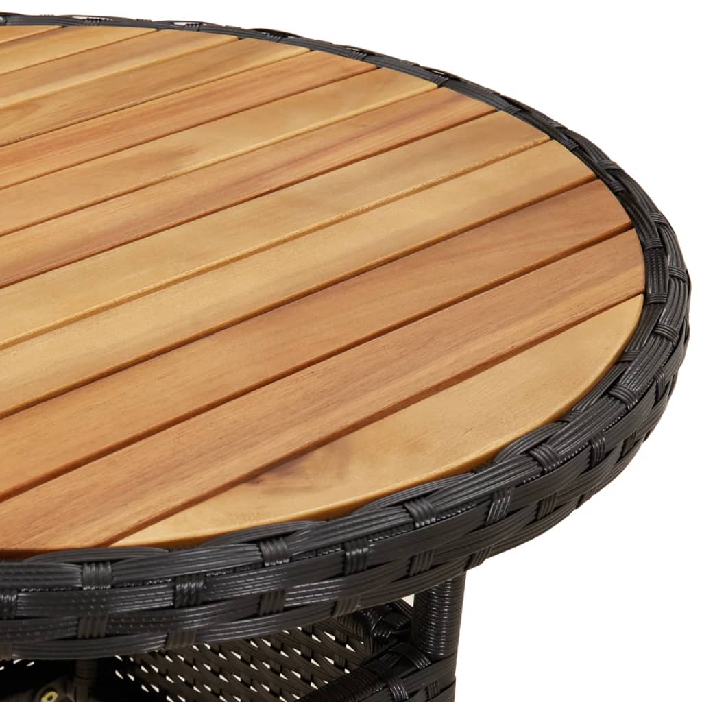 3részes fekete polyrattan/akácfa kerti étkezőgarnitúra párnákkal