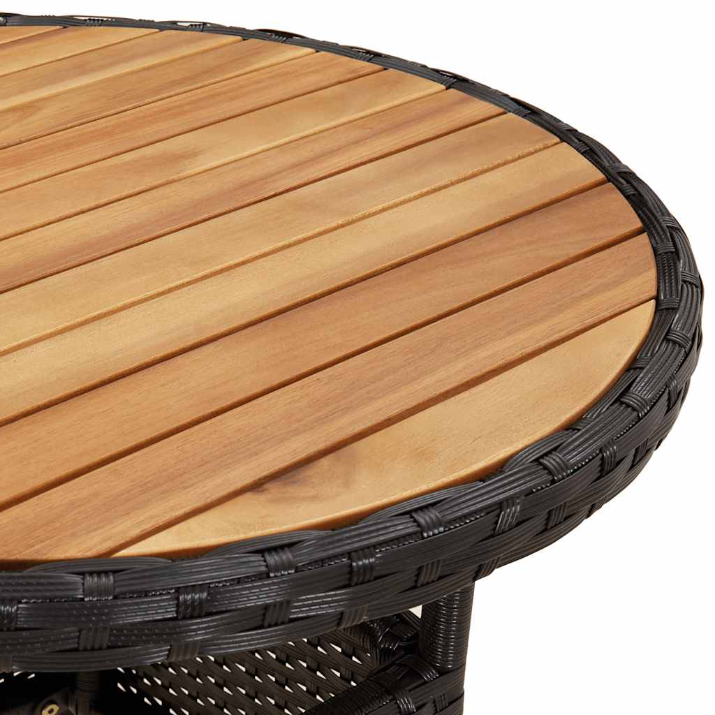 5részes fekete polyrattan/akácfa kerti étkezőgarnitúra párnákkal