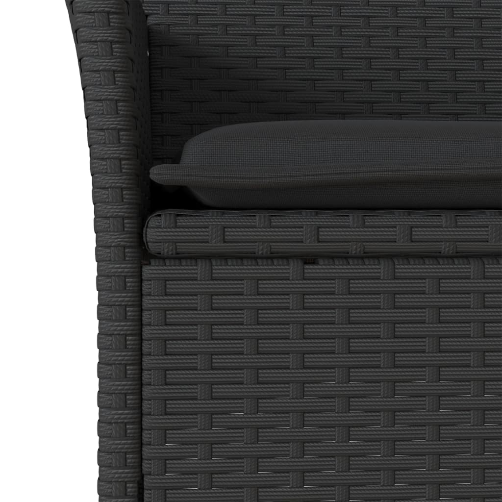3részes fekete polyrattan/akácfa kerti étkezőgarnitúra párnákkal