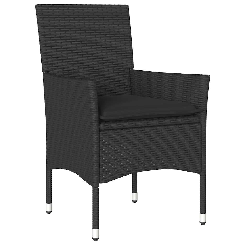 5részes fekete polyrattan/akácfa kerti étkezőgarnitúra párnákkal