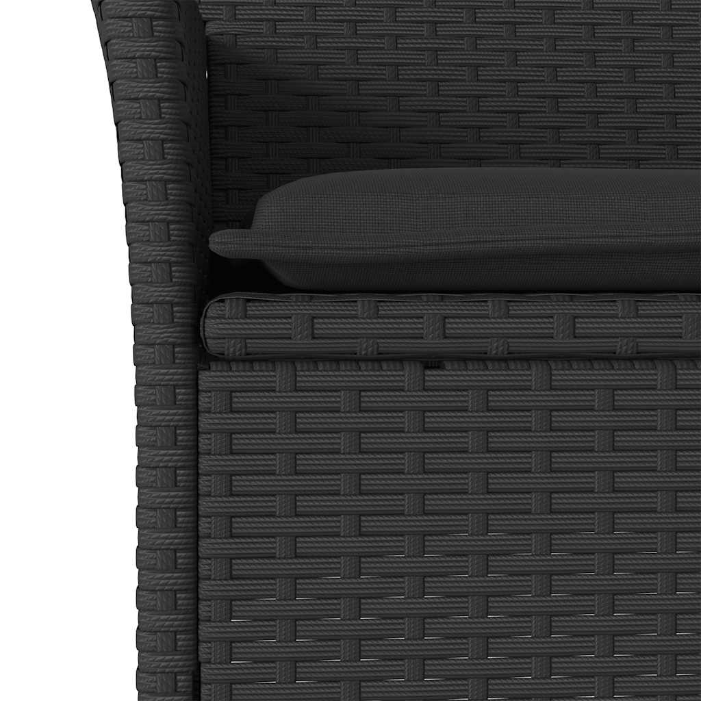 5részes fekete polyrattan/akácfa kerti étkezőgarnitúra párnákkal