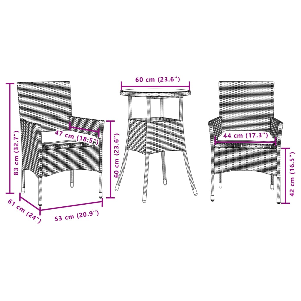 3részes szürke polyrattan/akácfa kerti étkezőgarnitúra párnával