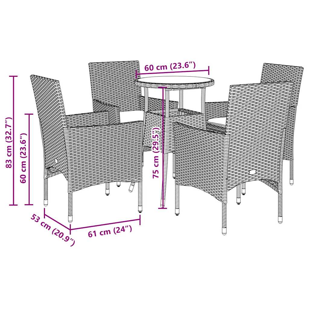 5részes szürke polyrattan/akácfa kerti étkezőgarnitúra párnával