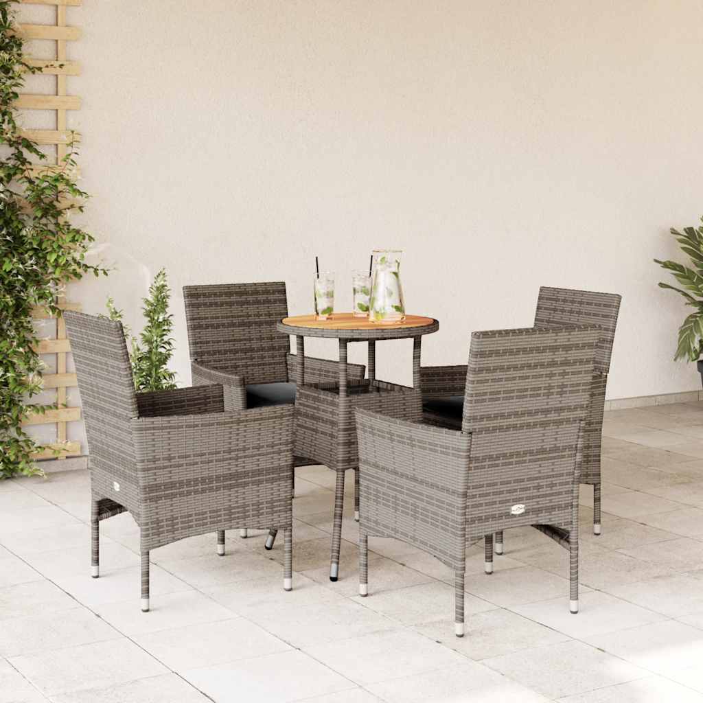 5részes szürke polyrattan/akácfa kerti étkezőgarnitúra párnával