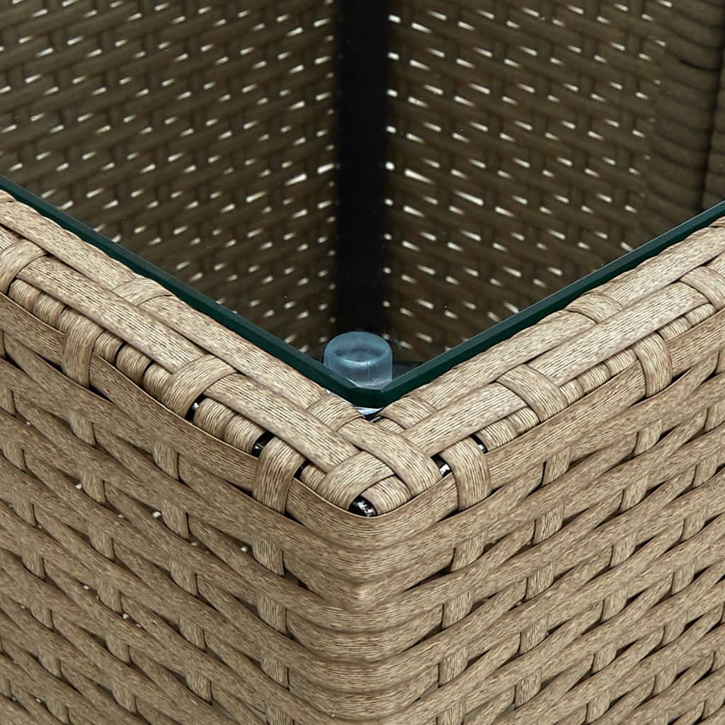 3 részes bézs polyrattan/üveg bisztrógarnitúra párnával