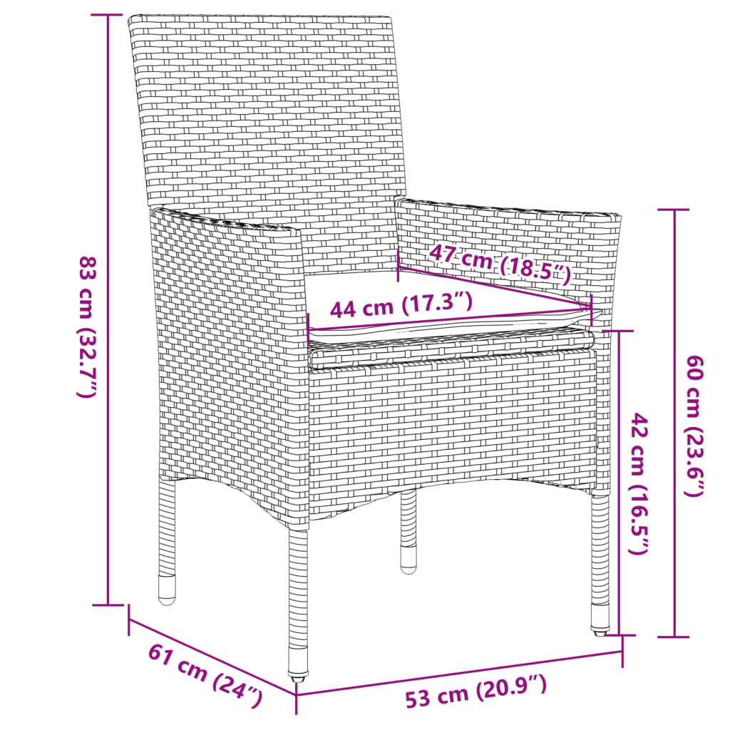 3 részes bézs polyrattan/üveg bisztrógarnitúra párnával