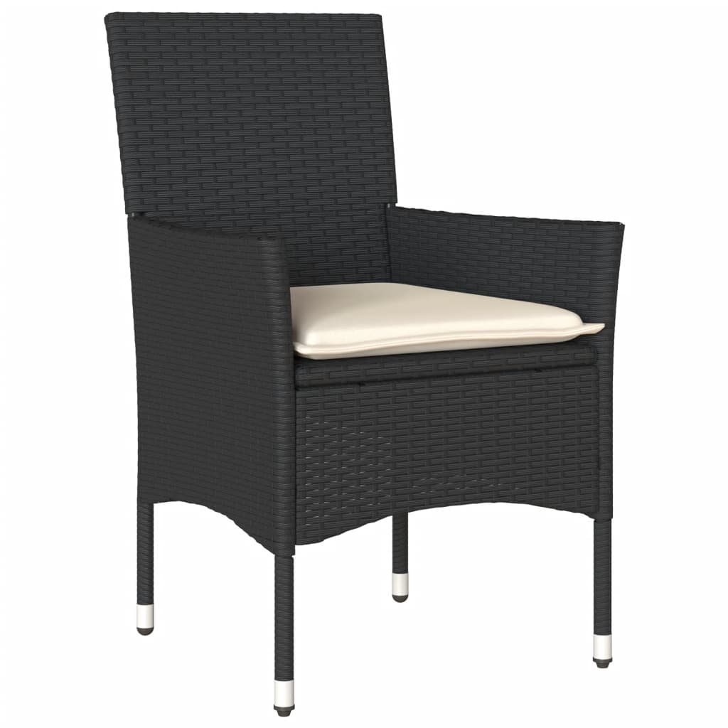3 részes fekete polyrattan/üveg bisztrógarnitúra párnával