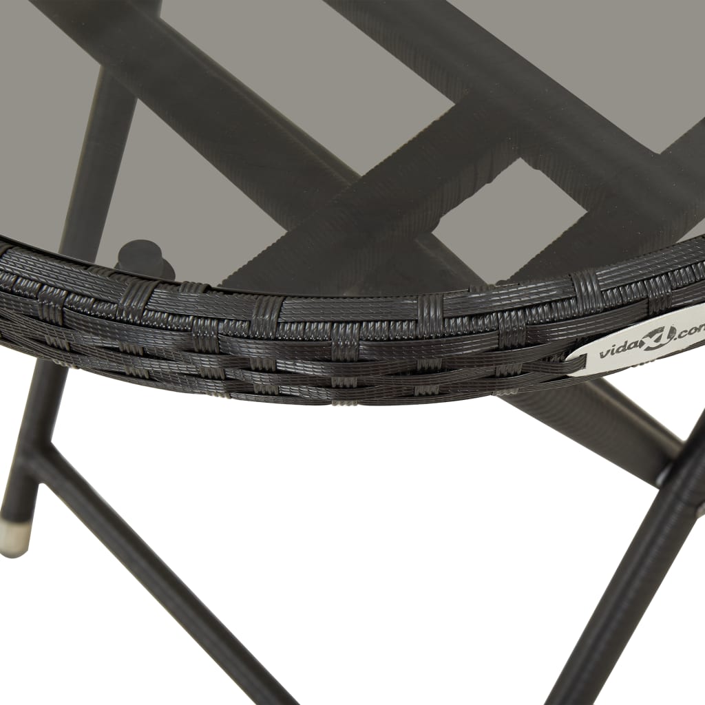 3 részes fekete polyrattan/üveg bisztrógarnitúra párnával