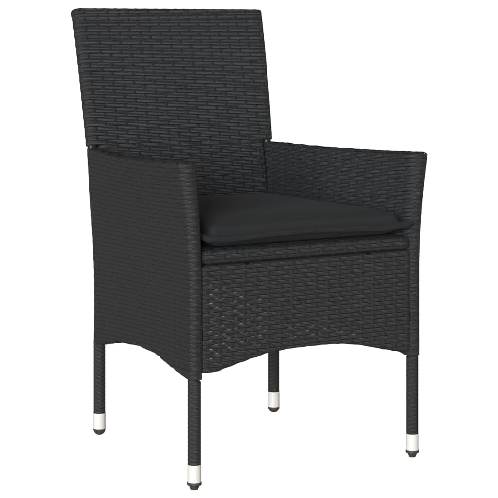 3 részes fekete polyrattan/üveg bisztrógarnitúra párnával