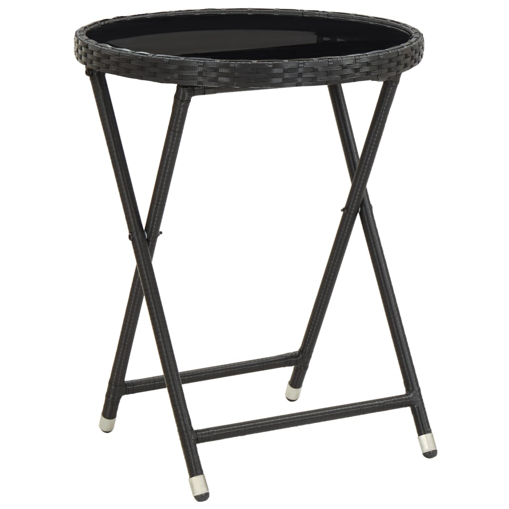 3 részes fekete polyrattan/üveg bisztrógarnitúra párnával