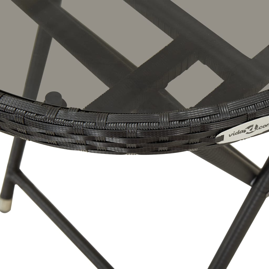 3 részes fekete polyrattan/üveg bisztrógarnitúra párnával