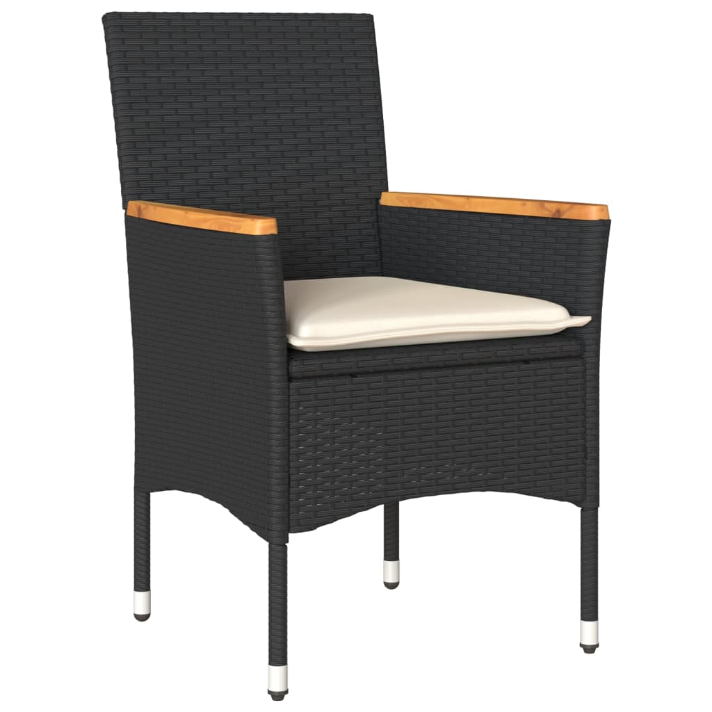 3 részes fekete polyrattan/üveg bisztrógarnitúra párnával