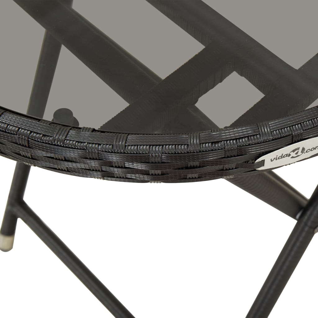 3 részes fekete polyrattan/üveg bisztrógarnitúra párnával