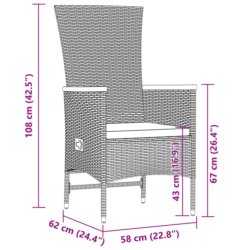9 részes fekete polyrattan kerti étkezőgarnitúra párnákkal