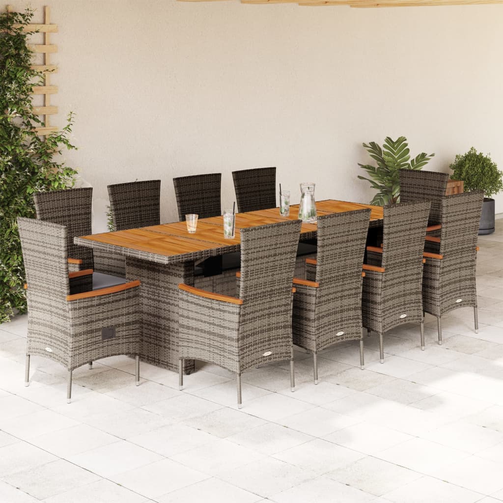 11 részes szürke polyrattan kerti ülőgarnitúra párnákkal