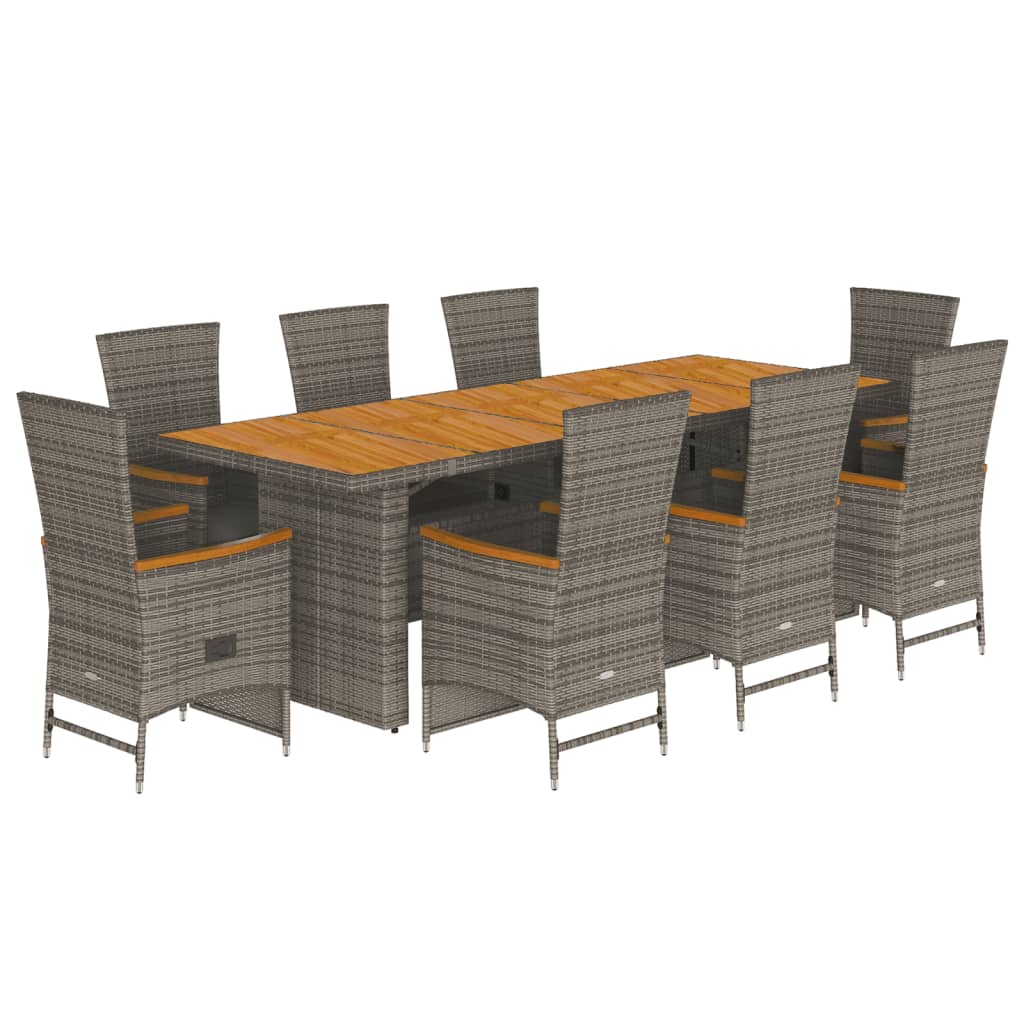9 részes szürke polyrattan kerti étkezőgarnitúra párnával