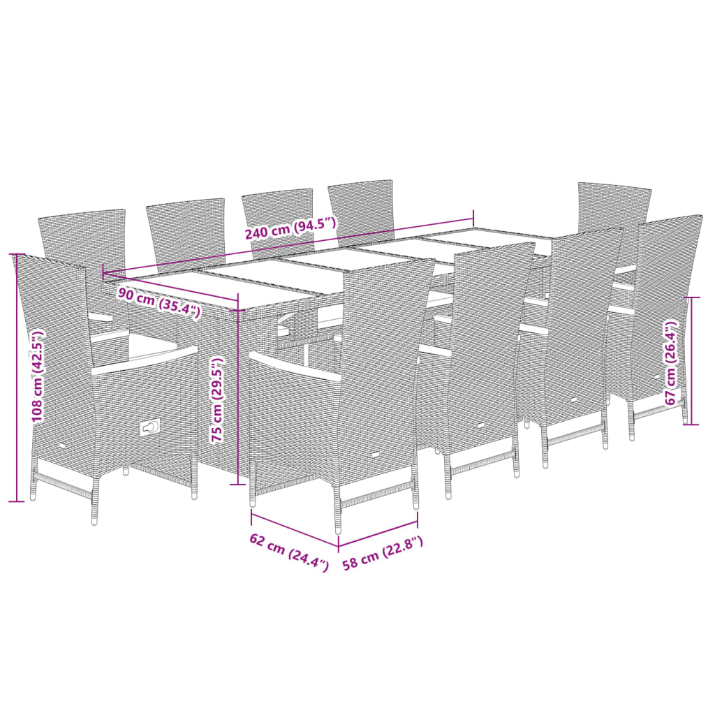 11 részes szürke polyrattan kerti ülőgarnitúra párnákkal
