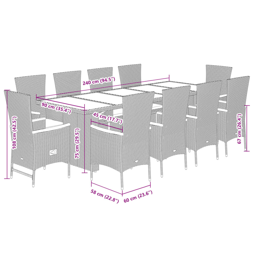 11 részes szürke polyrattan kerti ülőgarnitúra párnákkal