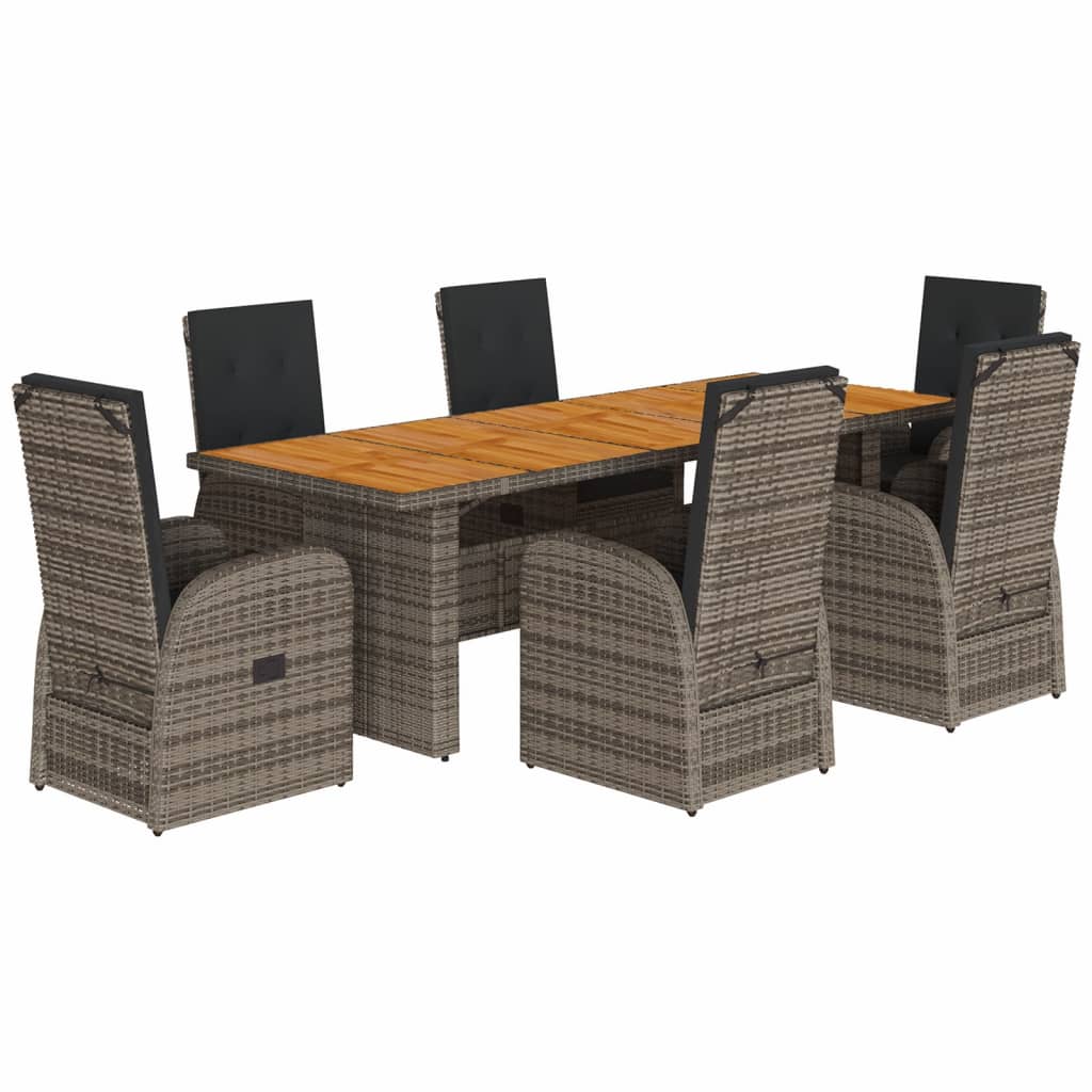 7 részes szürke polyrattan kerti étkezőgarnitúra párnával