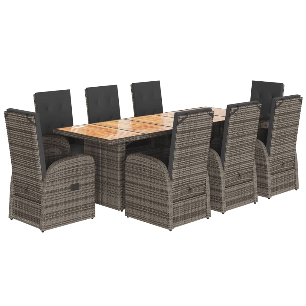 9 részes szürke polyrattan kerti étkezőgarnitúra párnával