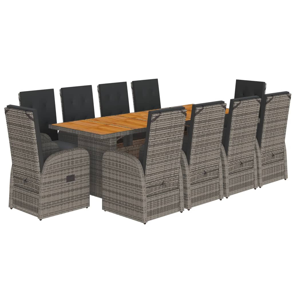 11 részes szürke polyrattan kerti ülőgarnitúra párnákkal