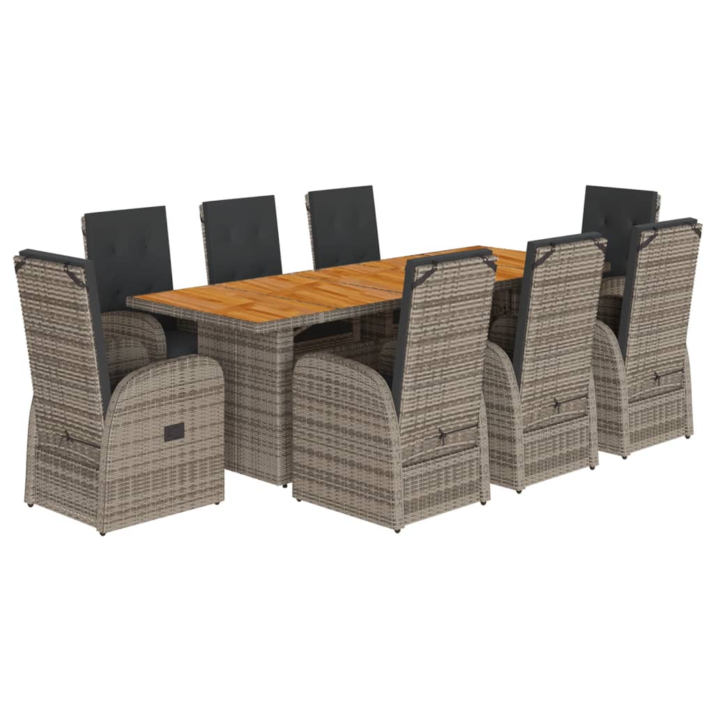 9 részes szürke polyrattan kerti étkezőgarnitúra párnával