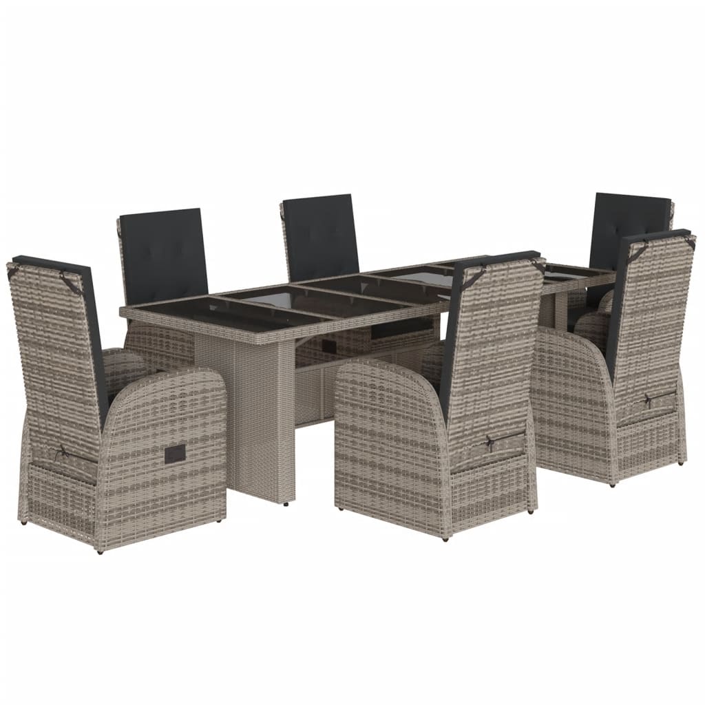 7 részes szürke polyrattan kerti étkezőgarnitúra párnával