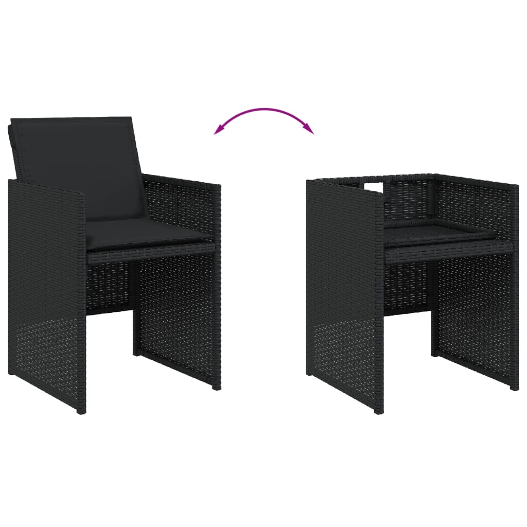 7 részes fekete polyrattan kerti étkezőgarnitúra párnával