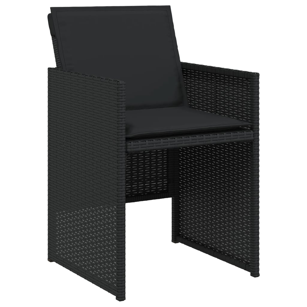 9 részes fekete polyrattan kerti étkezőgarnitúra párnákkal