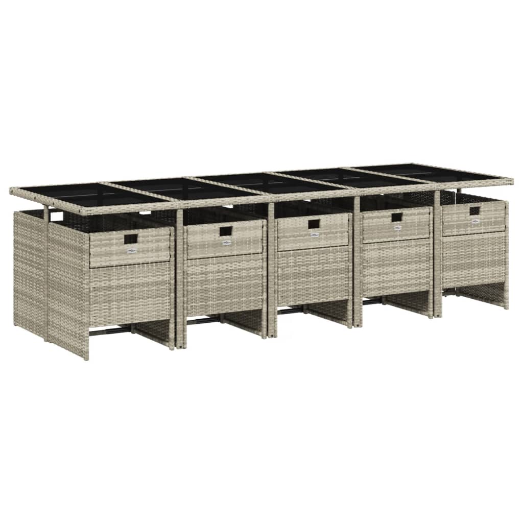 11 részes világosszürke polyrattan kerti ülőgarnitúra párnákkal