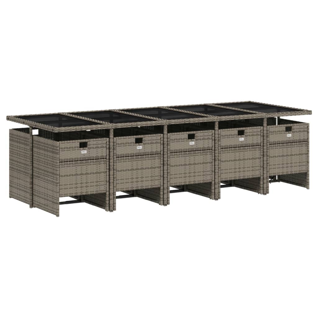 11 db szürke polyrattan kerti étkezőgarnitúra párnákkal