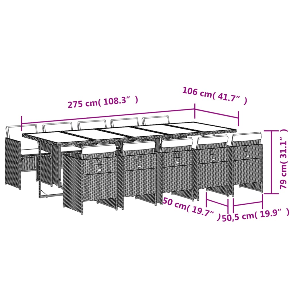 11 db szürke polyrattan kerti étkezőgarnitúra párnákkal