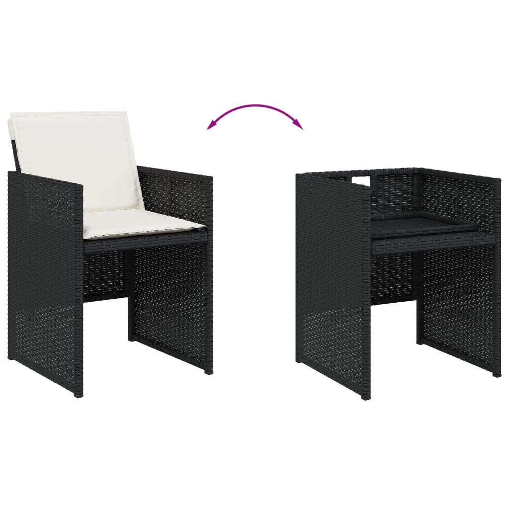13 részes fekete polyrattan kerti ülőgarnitúra párnákkal