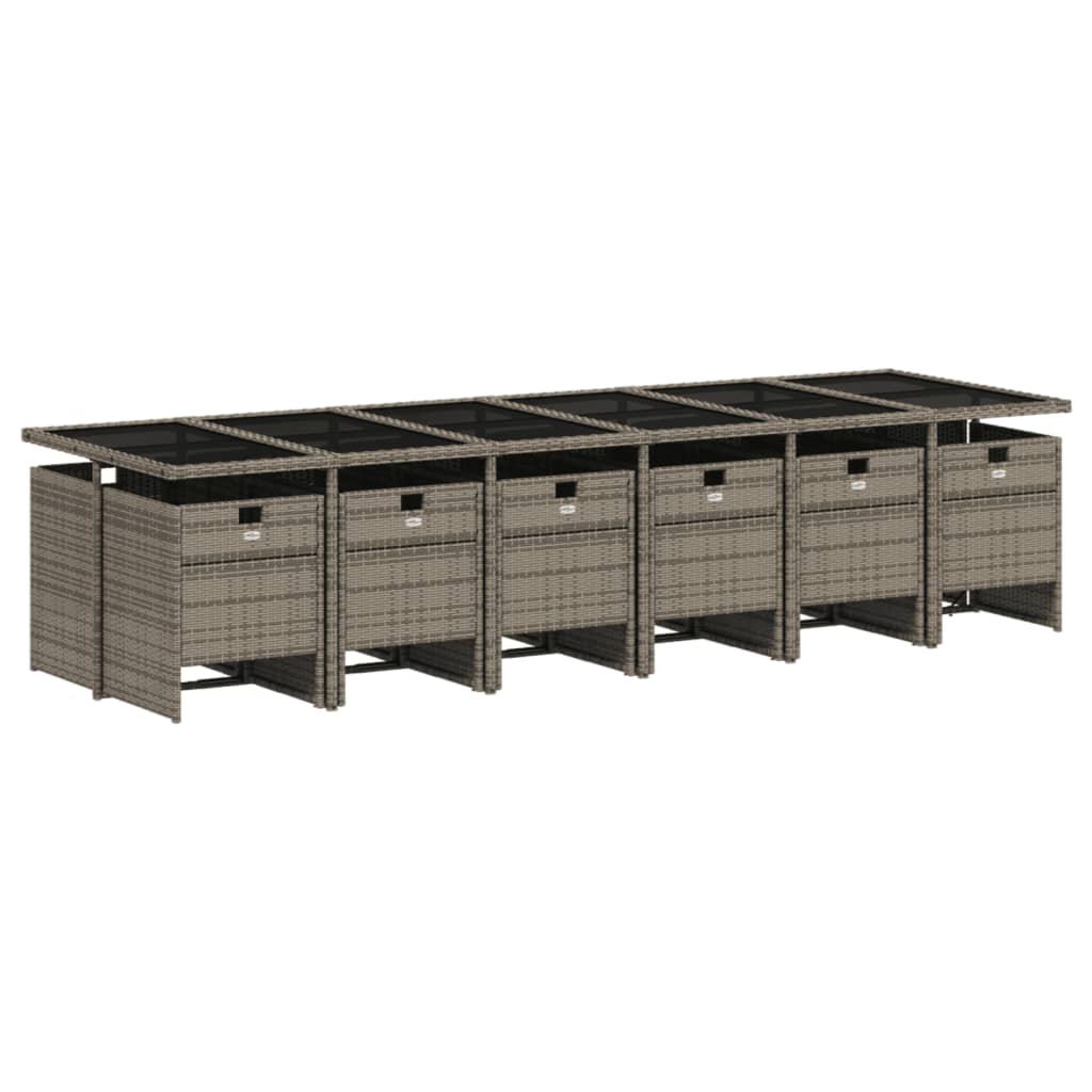 13 db szürke polyrattan kerti étkezőgarnitúra párnákkal