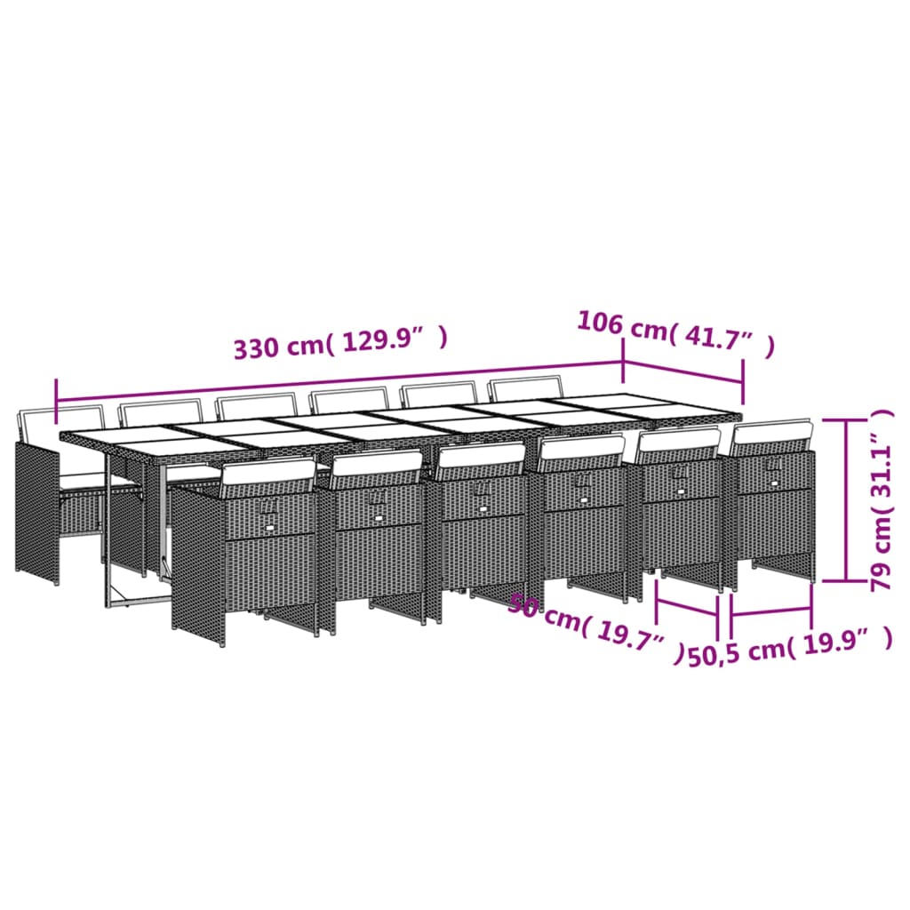 13 db szürke polyrattan kerti étkezőgarnitúra párnákkal