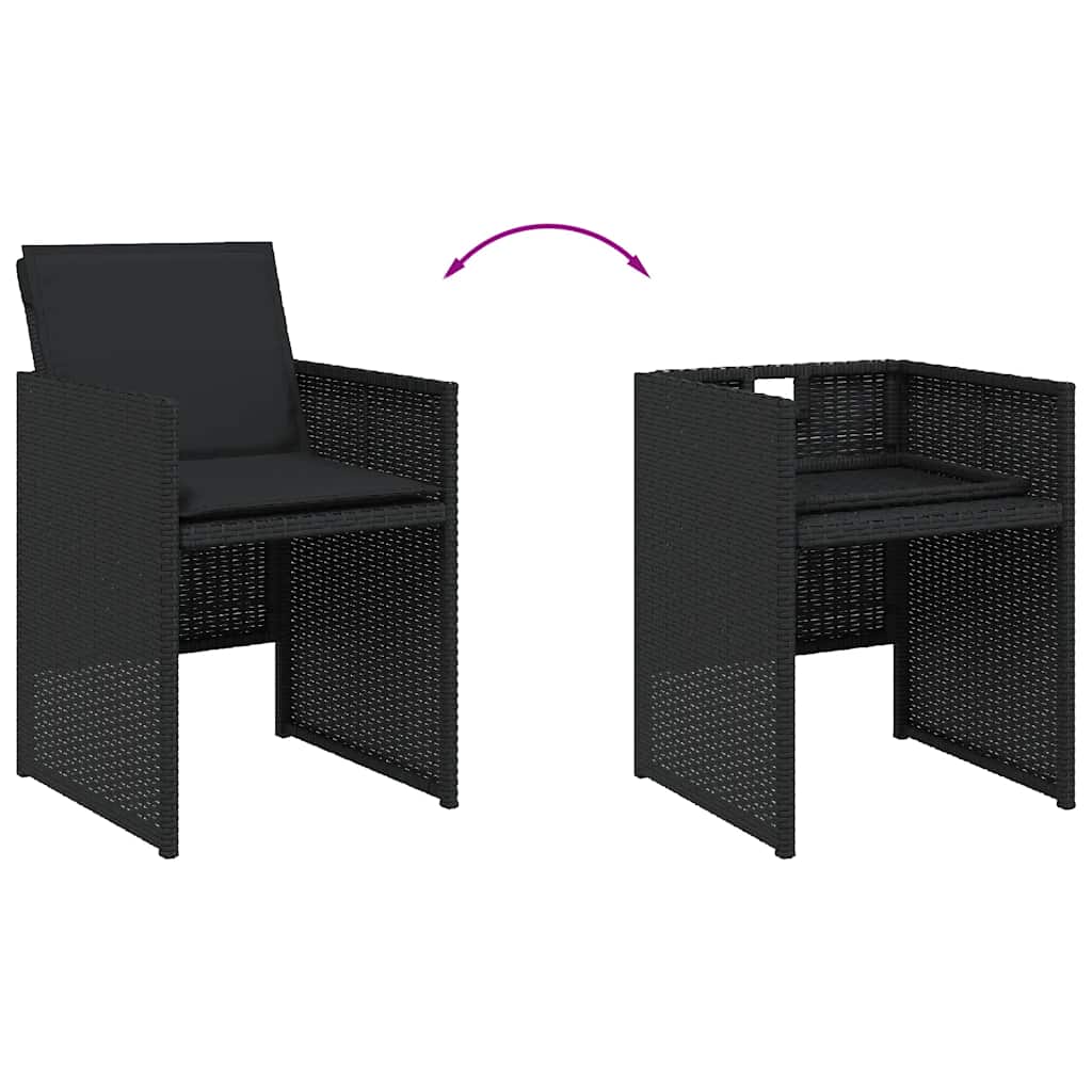 9 részes fekete polyrattan kerti étkezőgarnitúra párnákkal